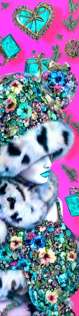 Free unique bookmark featuring a person wearing a furry hat on hot pink